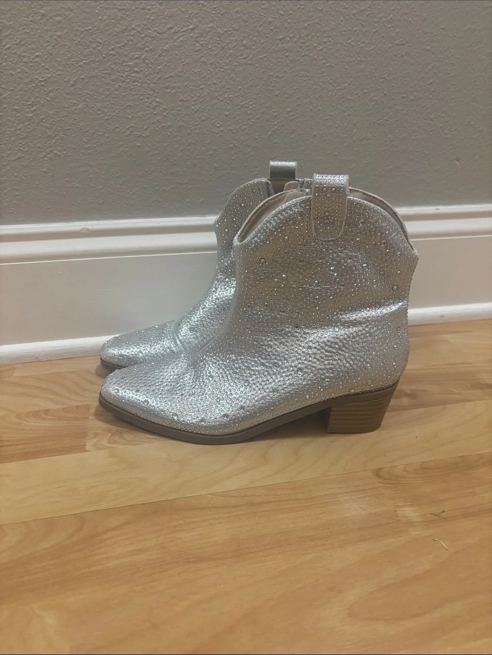 Dream Pairs Silver Glitter Western Kids Ankle Boots